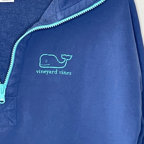 Vineyard Vines Mens Medium Blue Turquoise Whale Logo Quarter Zip Pullover - Picture 4 of 8